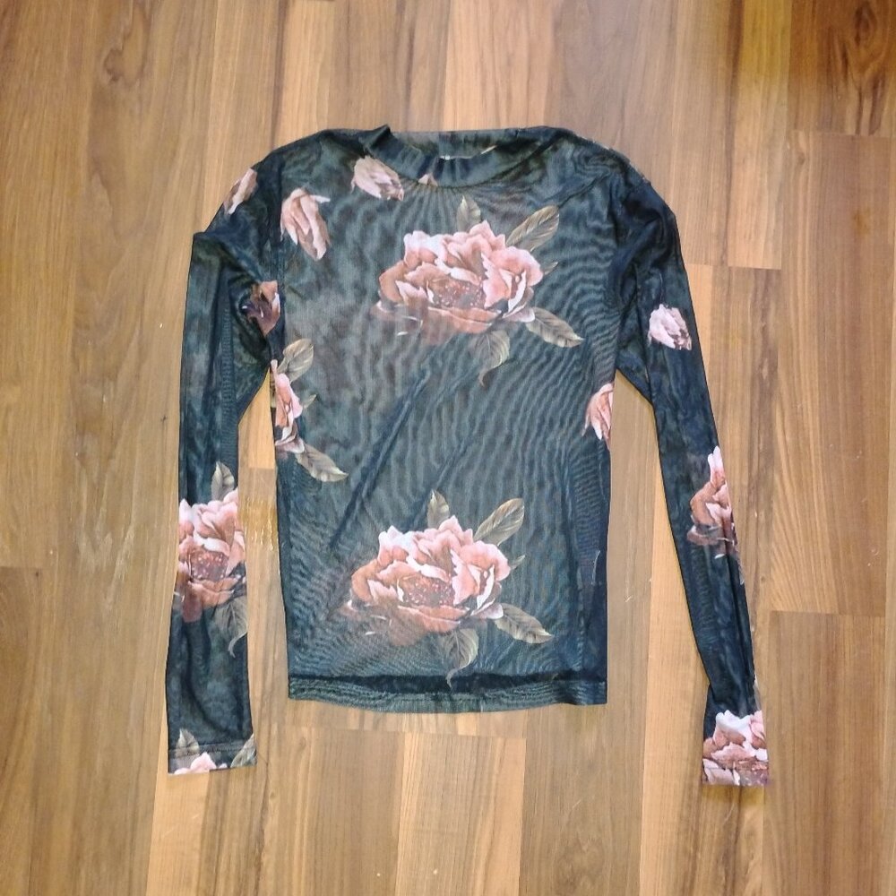 Mesh black and rose long sleeve shirt